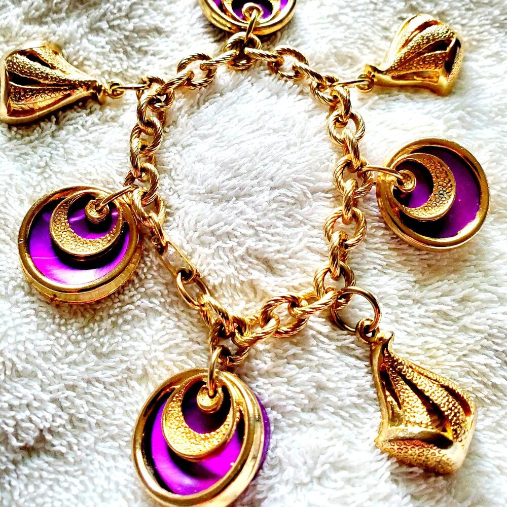 Beautiful Bracelet, Gold with purple background design, item # A -25